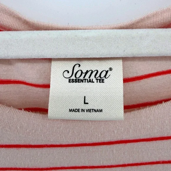 Soma Essential Tee Women's Pink Red Stripe Dolman Sleeve Hi Low Top Large Cozy - Picture 3 of 6